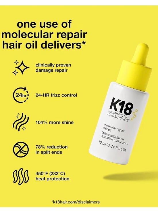 K18 Other - K18 Molecular Repair Hair Oil for Stronger Hair, For All Hair Types / 10 ml